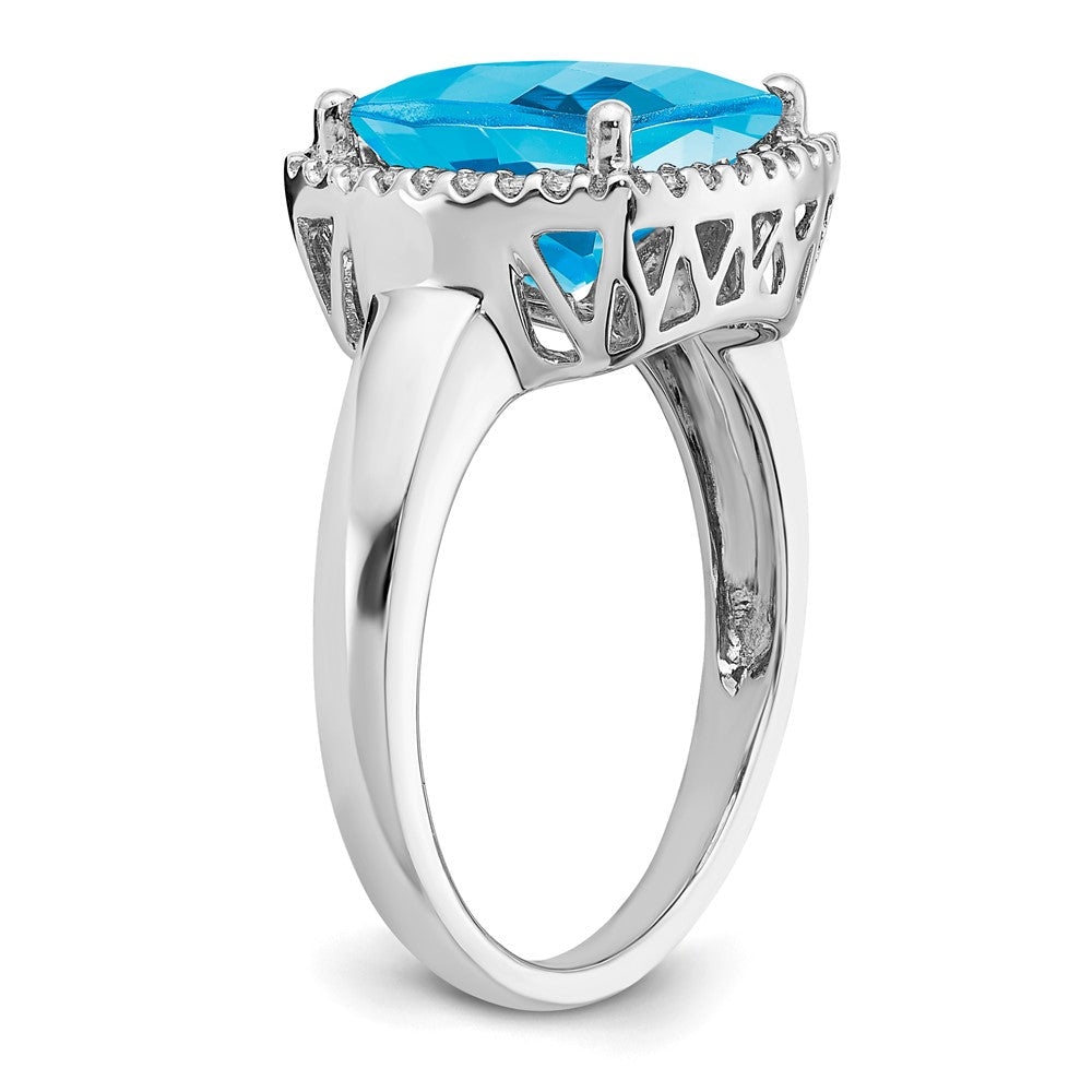 14K Weißgold Ring mit Blautopas und echten Diamanten