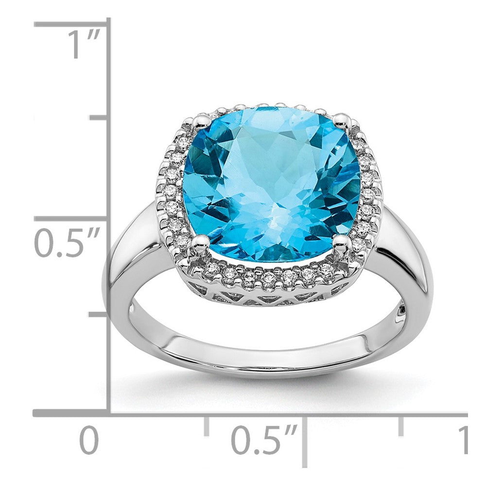14K Weißgold Ring mit Blautopas und echten Diamanten