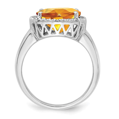14K Weißgold Ring mit Citrin und echtem Diamant