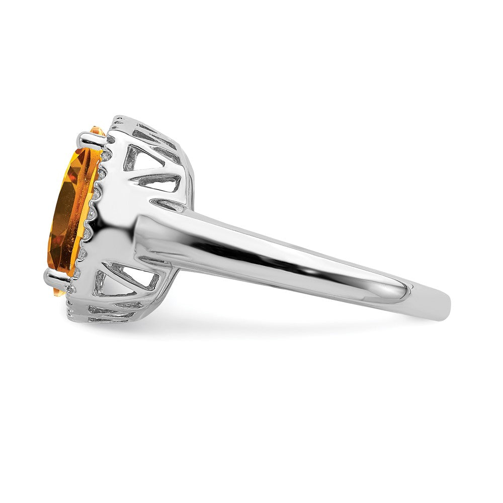 14K Weißgold Ring mit Citrin und echtem Diamant