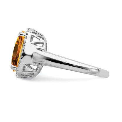 14K Weißgold Ring mit Citrin und echtem Diamant