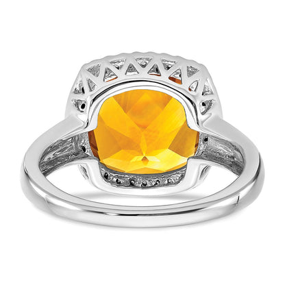 14K Weißgold Ring mit Citrin und echtem Diamant