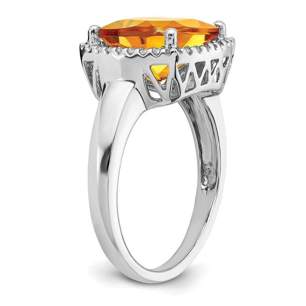 14K Weißgold Ring mit Citrin und echtem Diamant