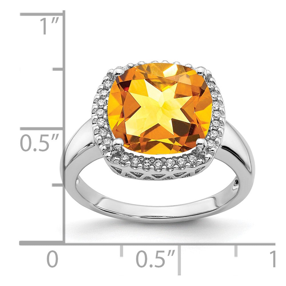14K Weißgold Ring mit Citrin und echtem Diamant