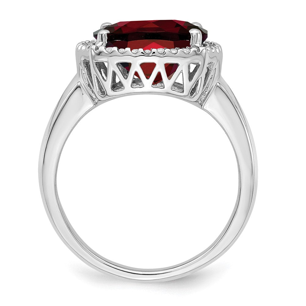 14K Weißgold Ring mit Granat und echten Diamanten