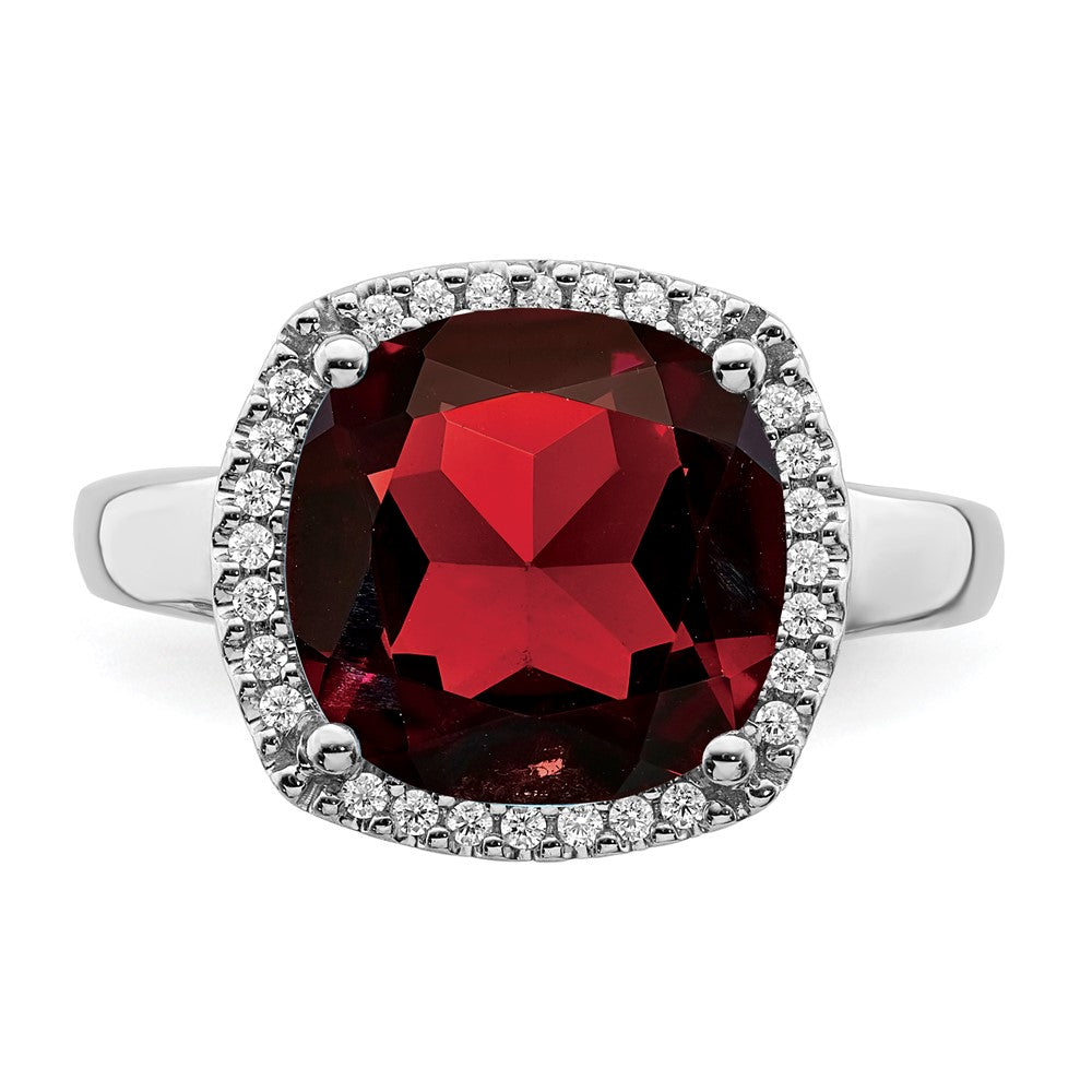 14K Weißgold Ring mit Granat und echten Diamanten
