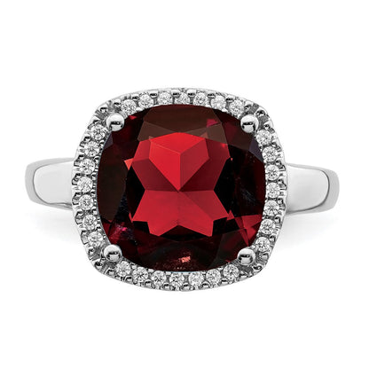 14K Weißgold Ring mit Granat und echten Diamanten