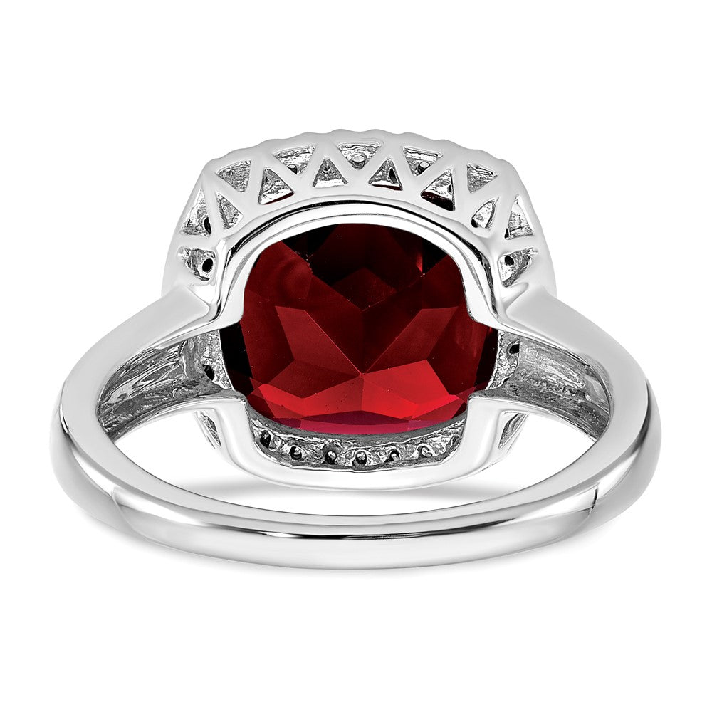 14K Weißgold Ring mit Granat und echten Diamanten