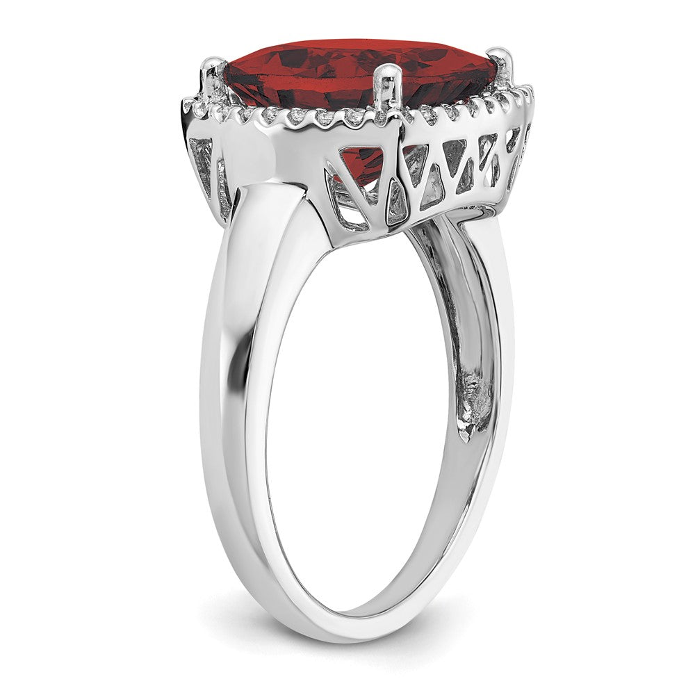 14K Weißgold Ring mit Granat und echten Diamanten