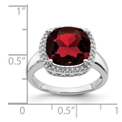 14K Weißgold Ring mit Granat und echten Diamanten