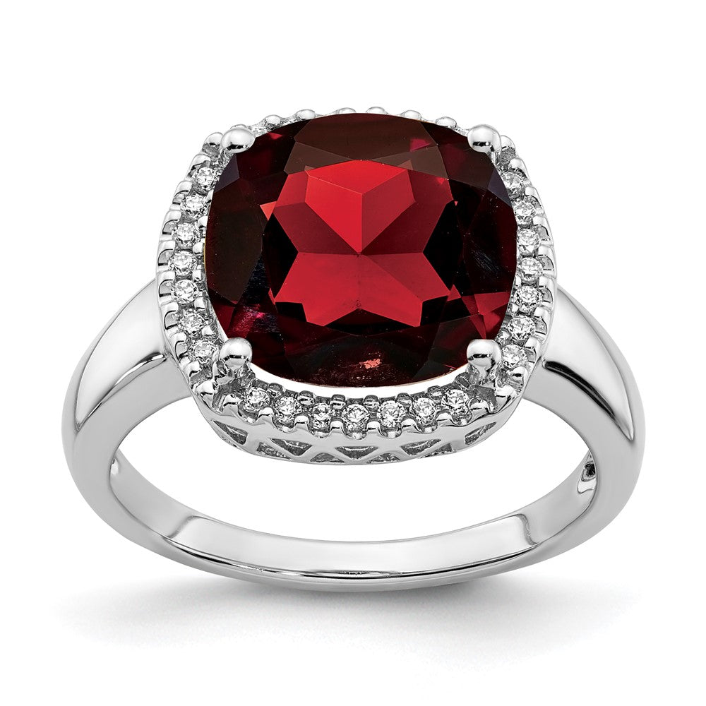 14K Weißgold Ring mit Granat und echten Diamanten