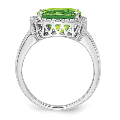 14K Weißgold Ring mit Peridot und echten Diamanten
