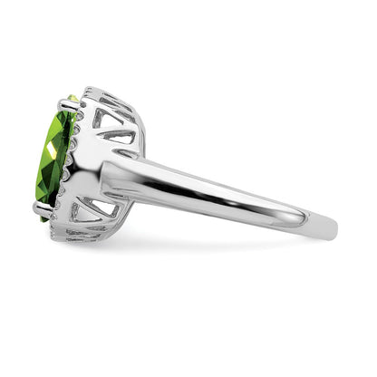 14K Weißgold Ring mit Peridot und echten Diamanten