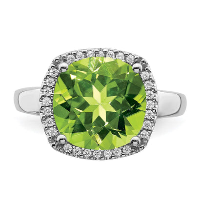 14K Weißgold Ring mit Peridot und echten Diamanten