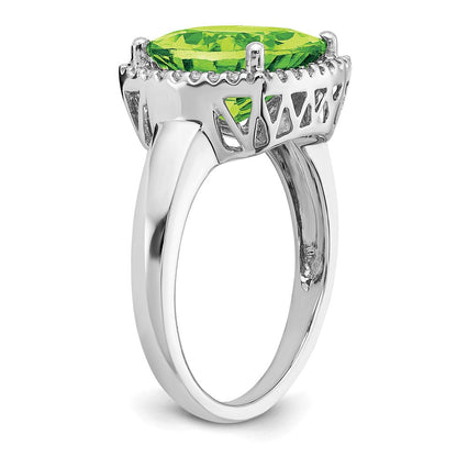 14K Weißgold Ring mit Peridot und echten Diamanten
