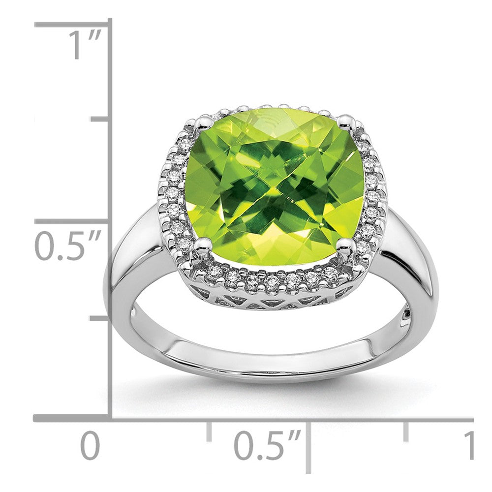 14K Weißgold Ring mit Peridot und echten Diamanten