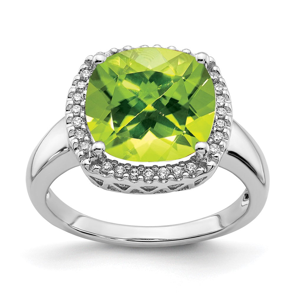 14K Weißgold Ring mit Peridot und echten Diamanten