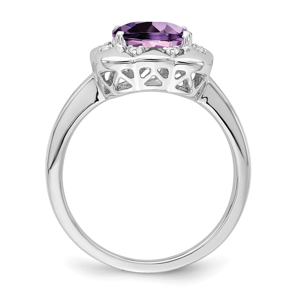 14K Weißgold Ring mit Amethyst und echtem Diamant