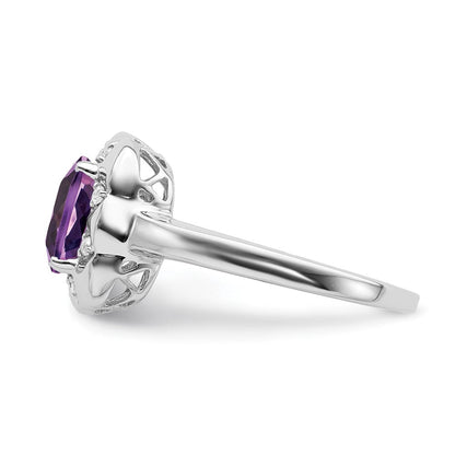 14K Weißgold Ring mit Amethyst und echtem Diamant