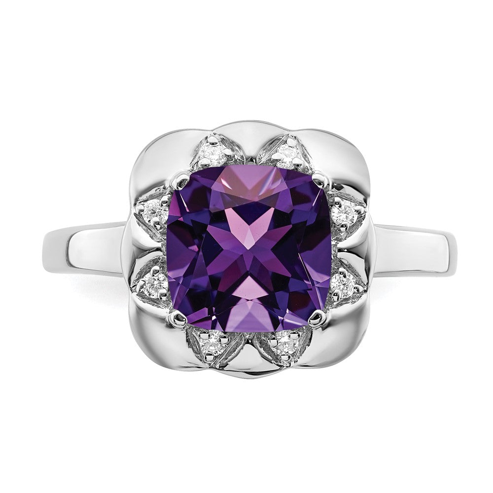14K Weißgold Ring mit Amethyst und echtem Diamant