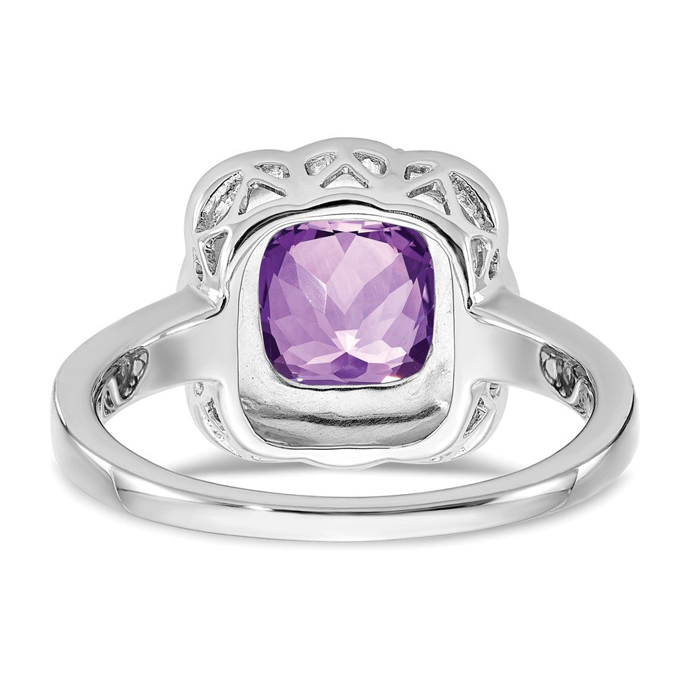 14K Weißgold Ring mit Amethyst und echtem Diamant