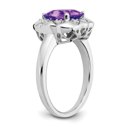 14K Weißgold Ring mit Amethyst und echtem Diamant