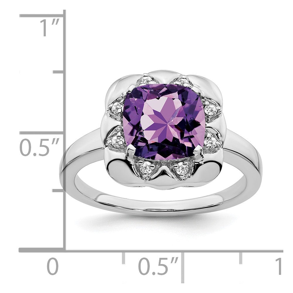 14K Weißgold Ring mit Amethyst und echtem Diamant