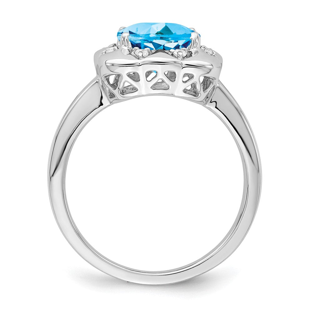 14K Weißgold Ring mit blauem Topas und echten Diamanten