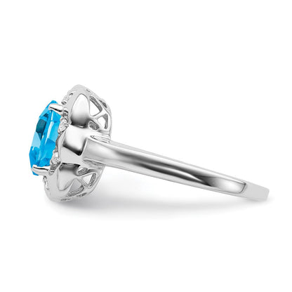 14K Weißgold Ring mit blauem Topas und echten Diamanten