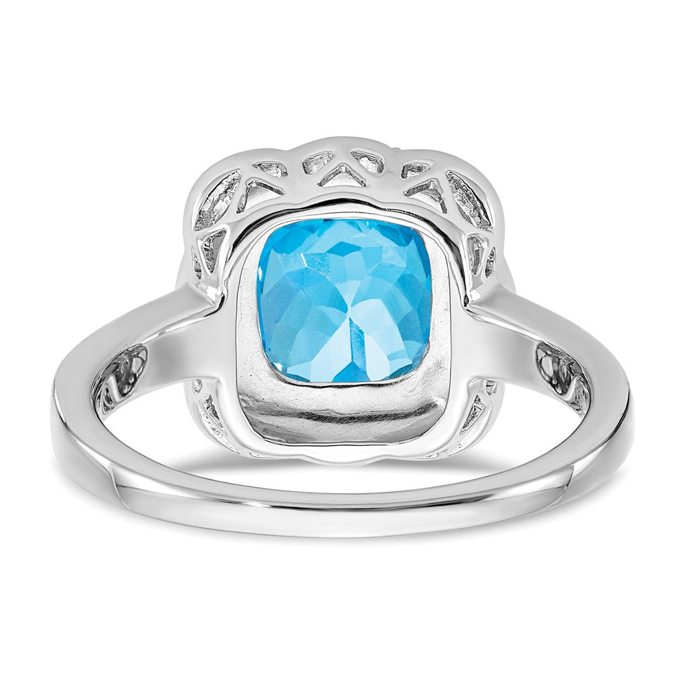 14K Weißgold Ring mit blauem Topas und echten Diamanten