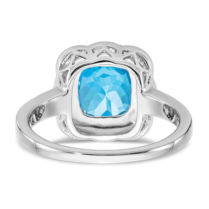 14K Weißgold Ring mit blauem Topas und echten Diamanten