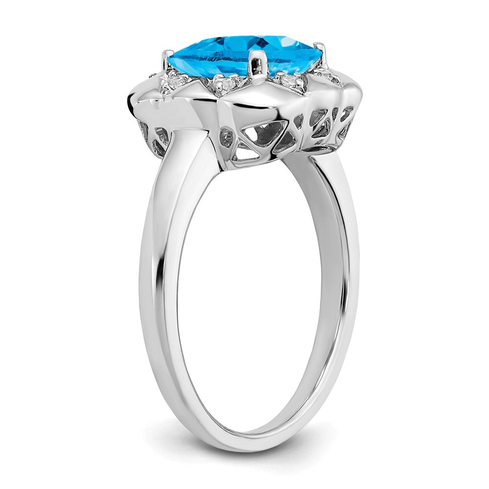14K Weißgold Ring mit blauem Topas und echten Diamanten