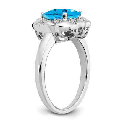 14K Weißgold Ring mit blauem Topas und echten Diamanten