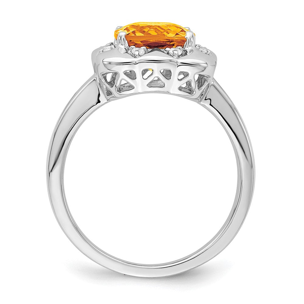 14K Weißgold Ring mit Citrin und echten Diamanten