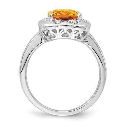 14K Weißgold Ring mit Citrin und echten Diamanten