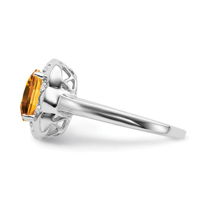 14K Weißgold Ring mit Citrin und echten Diamanten