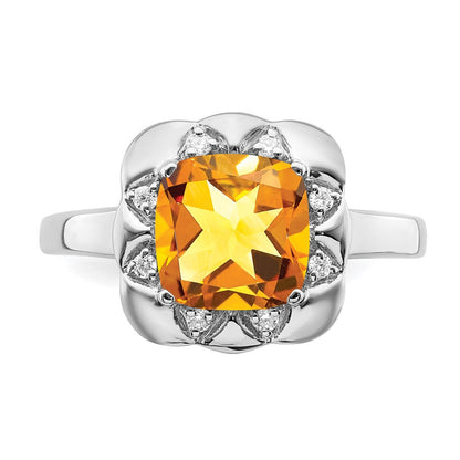 14K Weißgold Ring mit Citrin und echten Diamanten