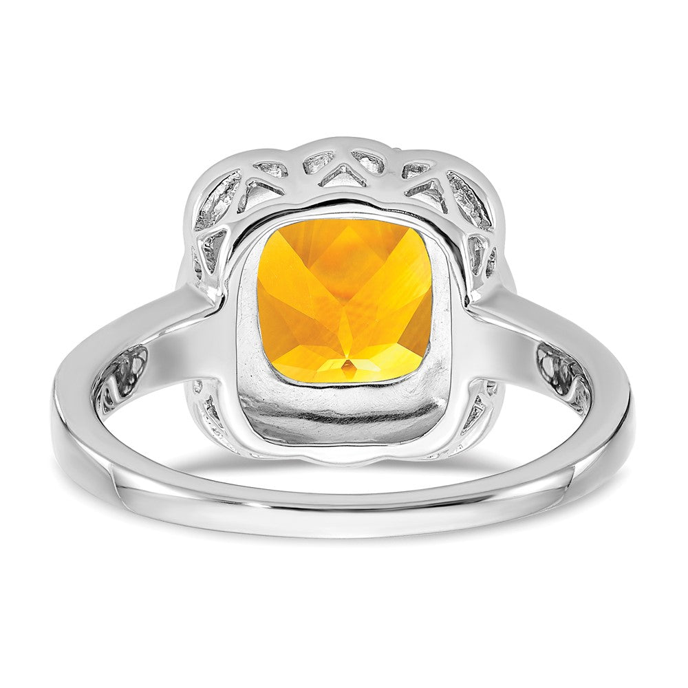 14K Weißgold Ring mit Citrin und echten Diamanten