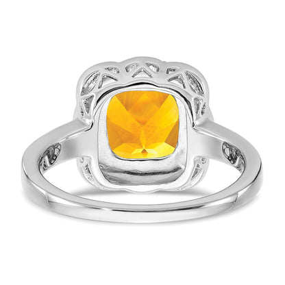 14K Weißgold Ring mit Citrin und echten Diamanten