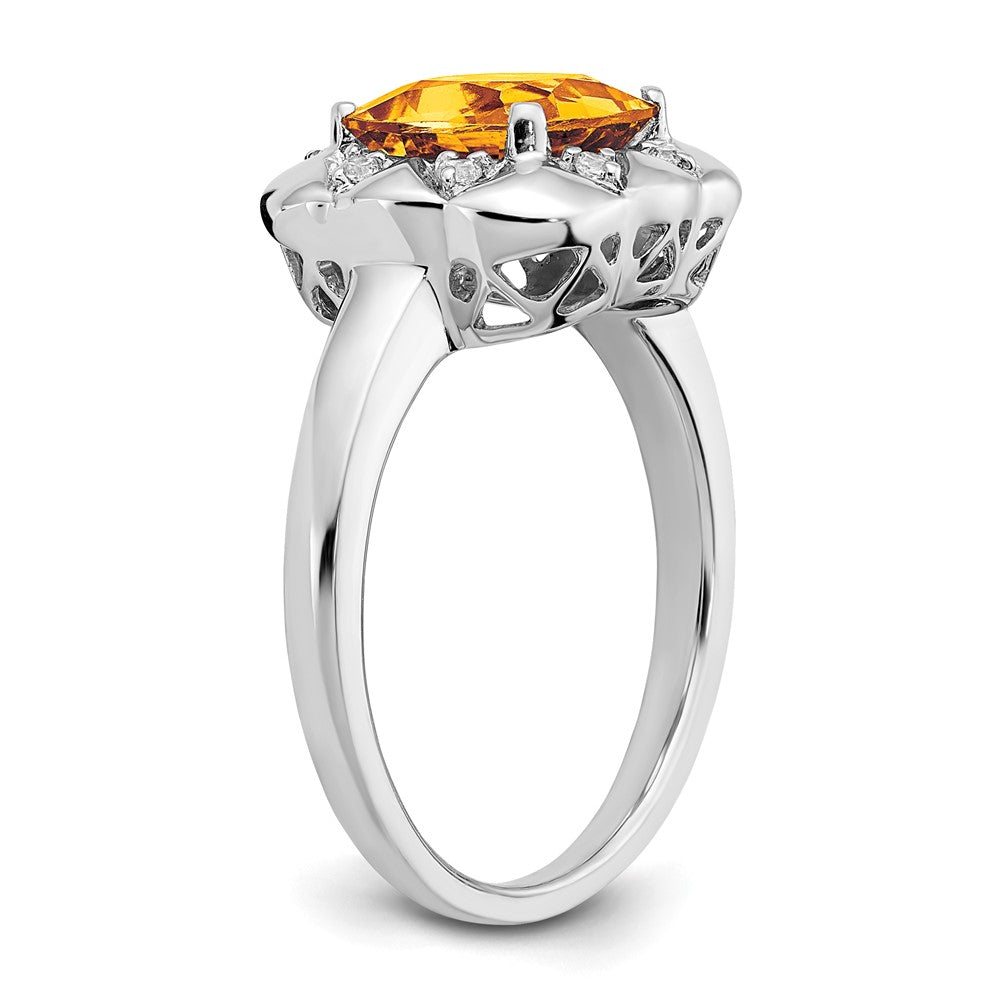 14K Weißgold Ring mit Citrin und echten Diamanten