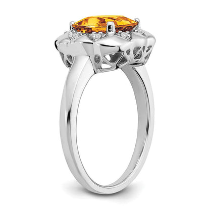 14K Weißgold Ring mit Citrin und echten Diamanten