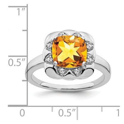 14K Weißgold Ring mit Citrin und echten Diamanten