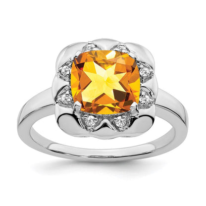 14K Weißgold Ring mit Citrin und echten Diamanten