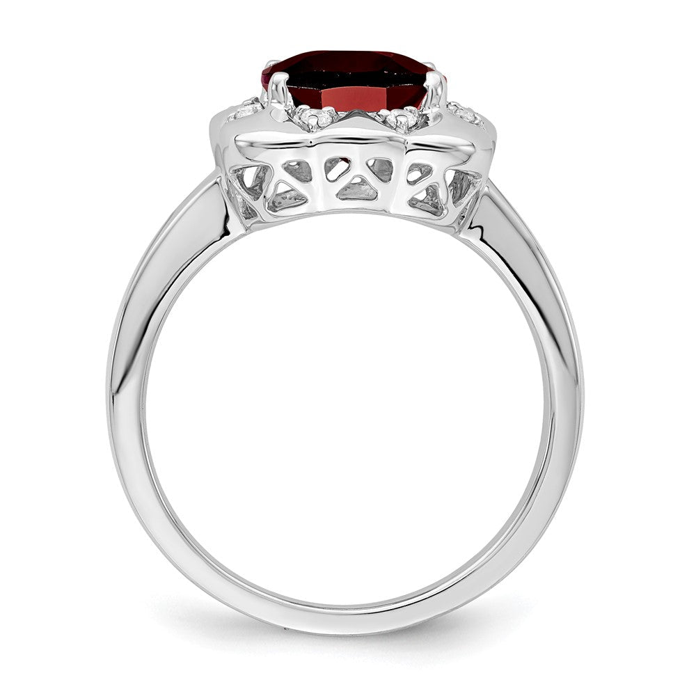 14K Weißgold Ring mit Granat und echten Diamanten