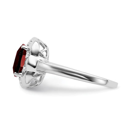 14K Weißgold Ring mit Granat und echten Diamanten