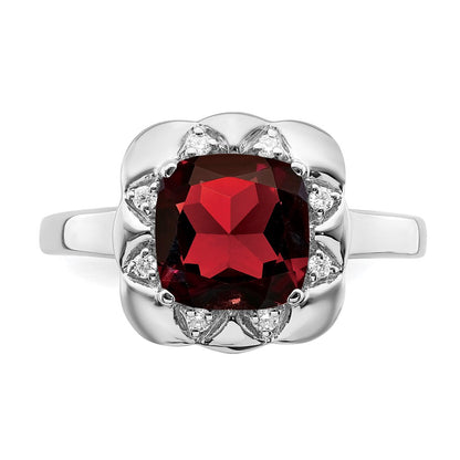 14K Weißgold Ring mit Granat und echten Diamanten