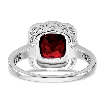 14K Weißgold Ring mit Granat und echten Diamanten