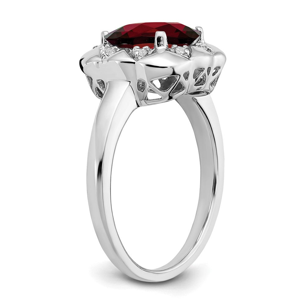 14K Weißgold Ring mit Granat und echten Diamanten