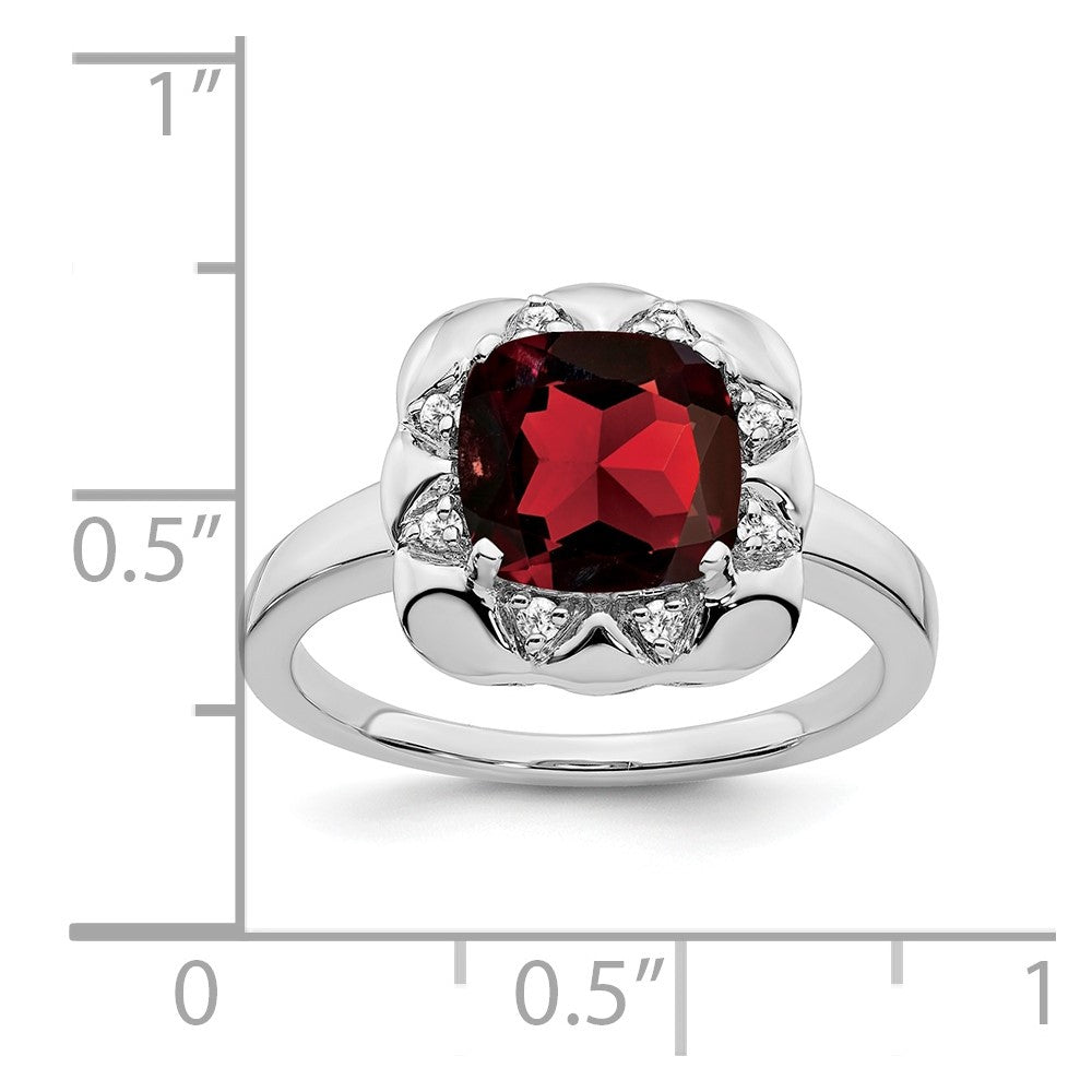 14K Weißgold Ring mit Granat und echten Diamanten