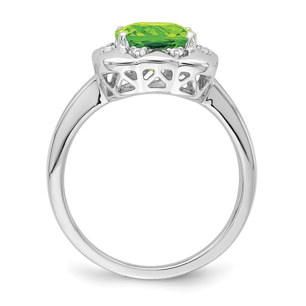 14K Weißgold Ring mit Peridot und echten Diamanten